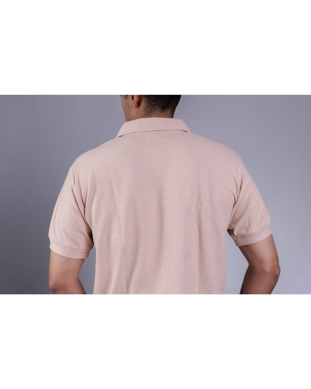Beige Textured Zipper Waffle Polo T Shirt
