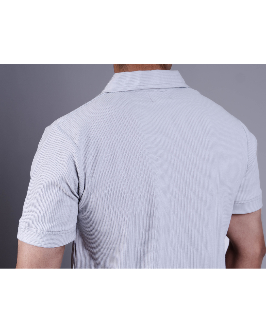 Grey Textured Zipper Waffle Polo T Shirt