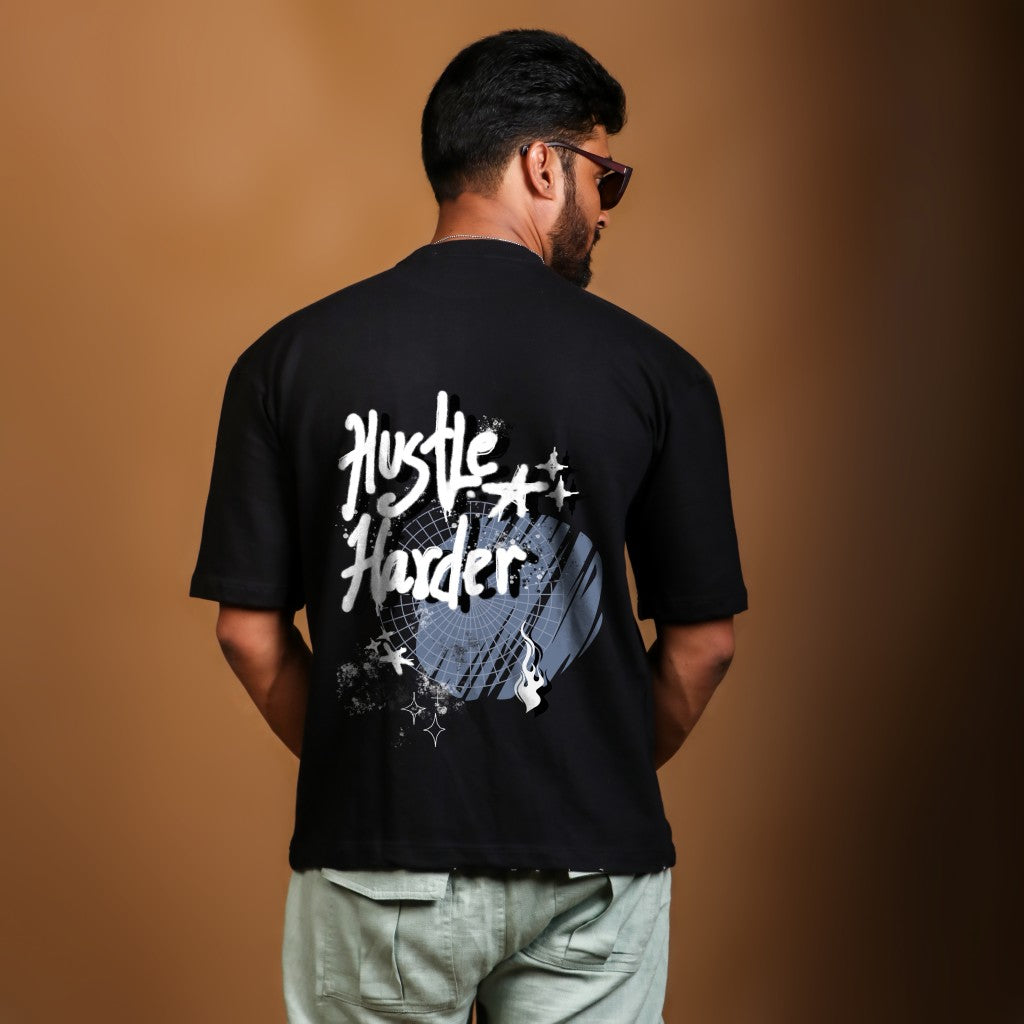Hustle Harder Black Oversized T-shirt