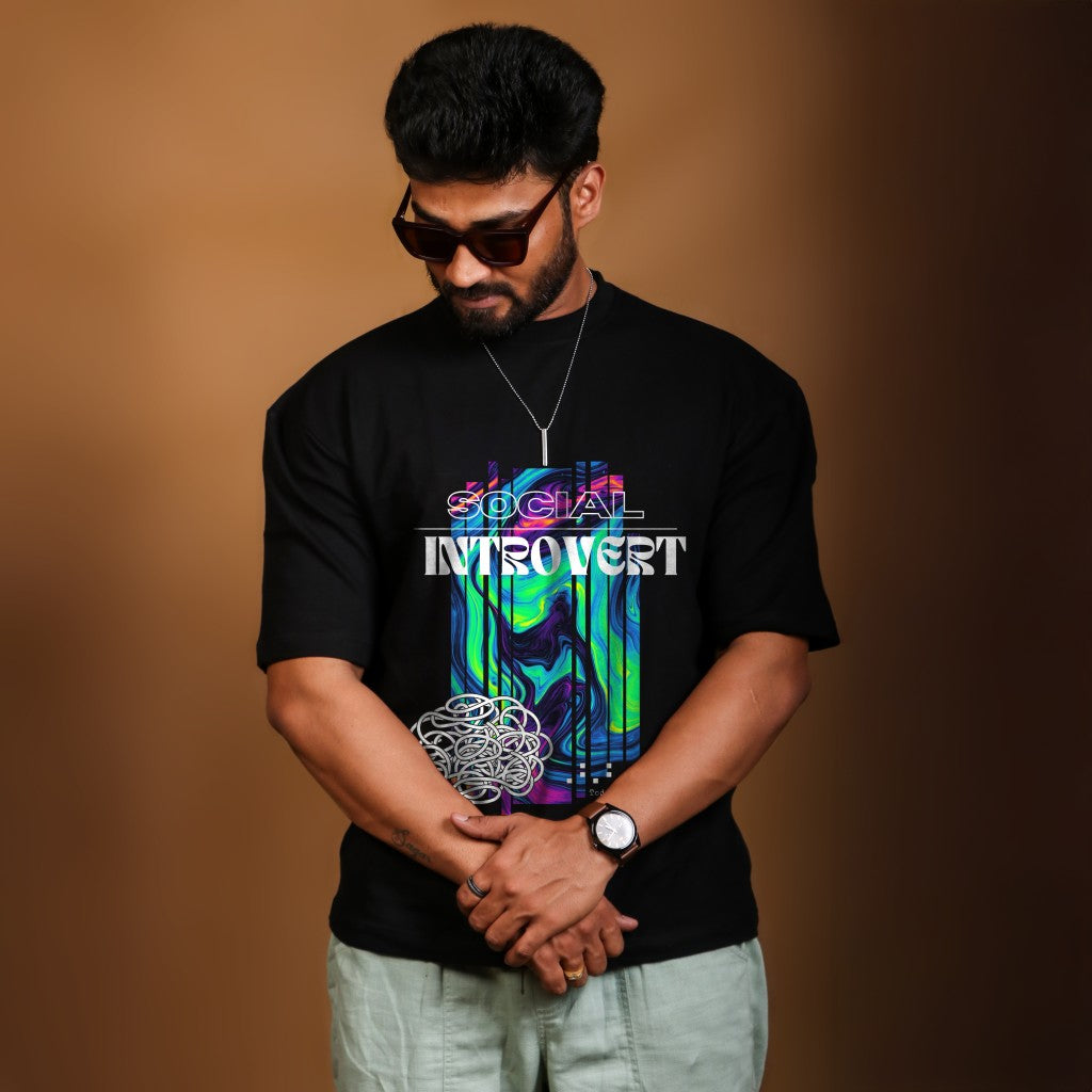 Social Introvert Black Oversized T-shirt