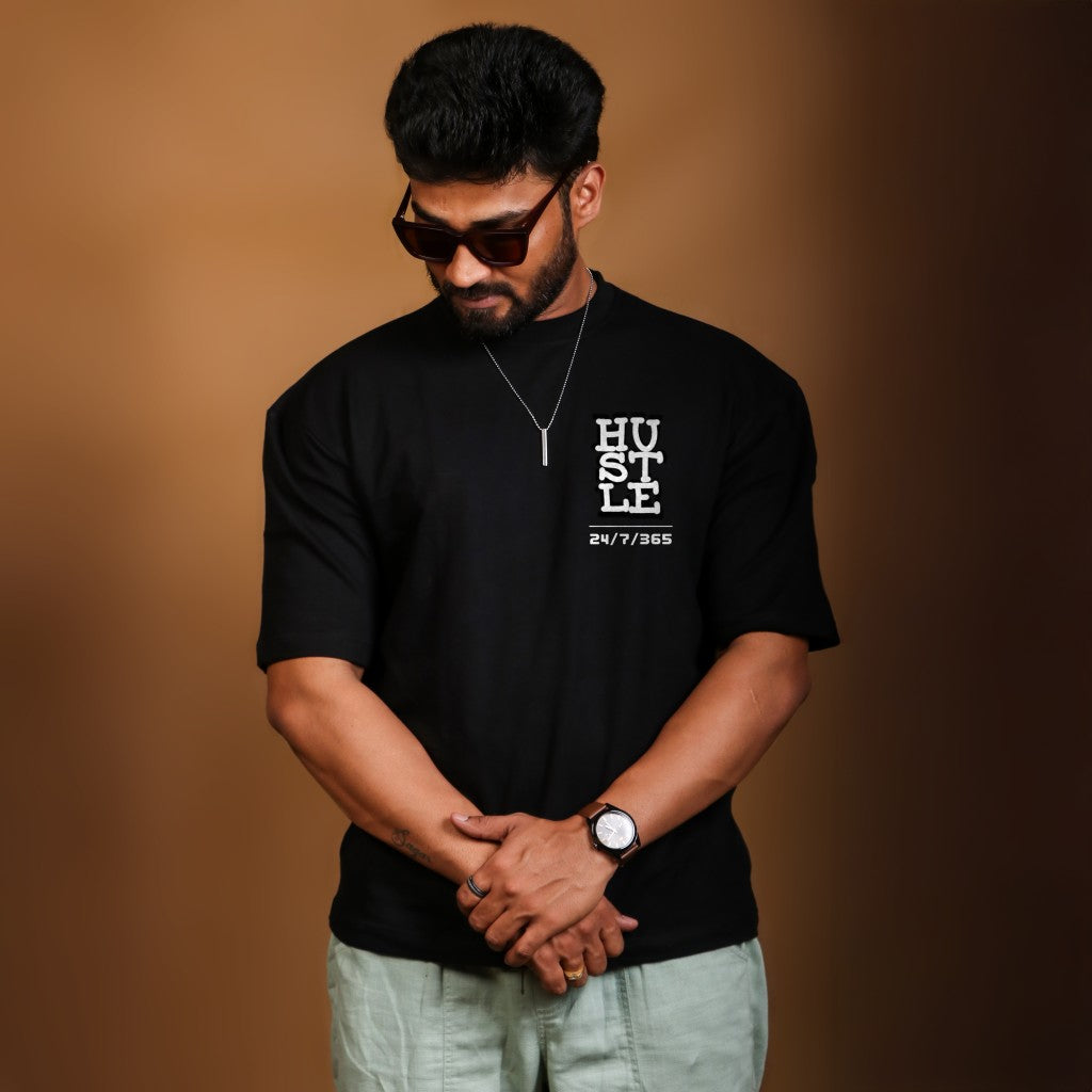 Hustle Harder Black Oversized T-shirt