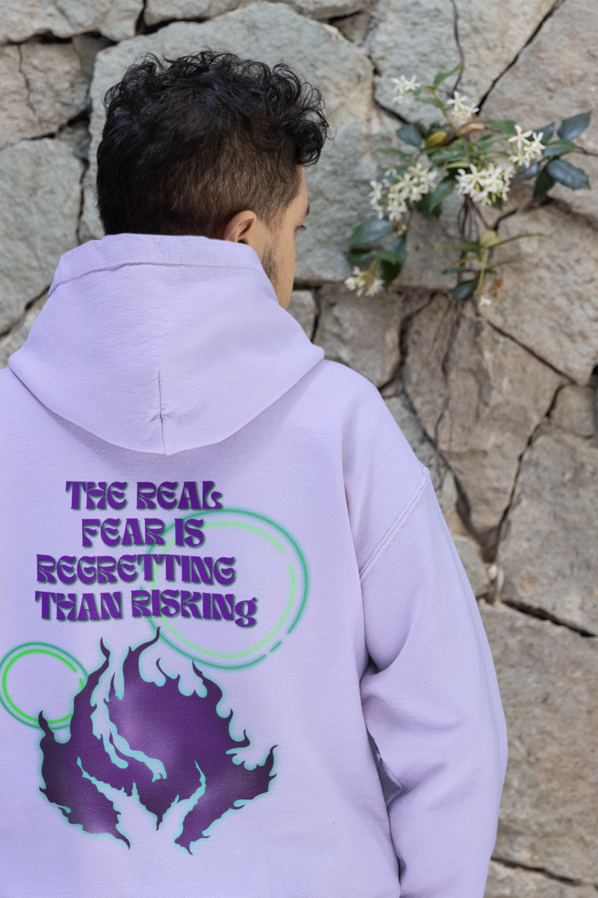 The real fear is regreting than risking - Lavendor Coloured Hoodie