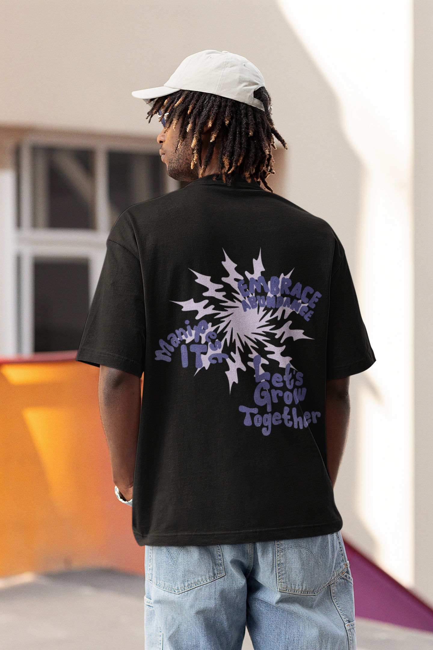 Embrace Abundance-Manifest It-Let's grow together Black Oversized T-shirt