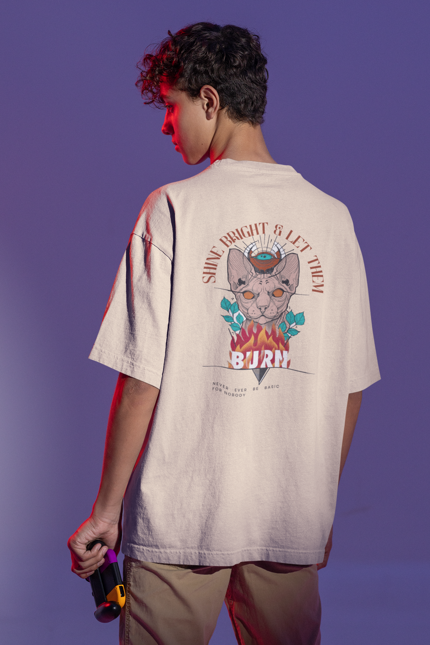 Shine Bright and Let Them Burn - Beige coloured Oversized T-shirt