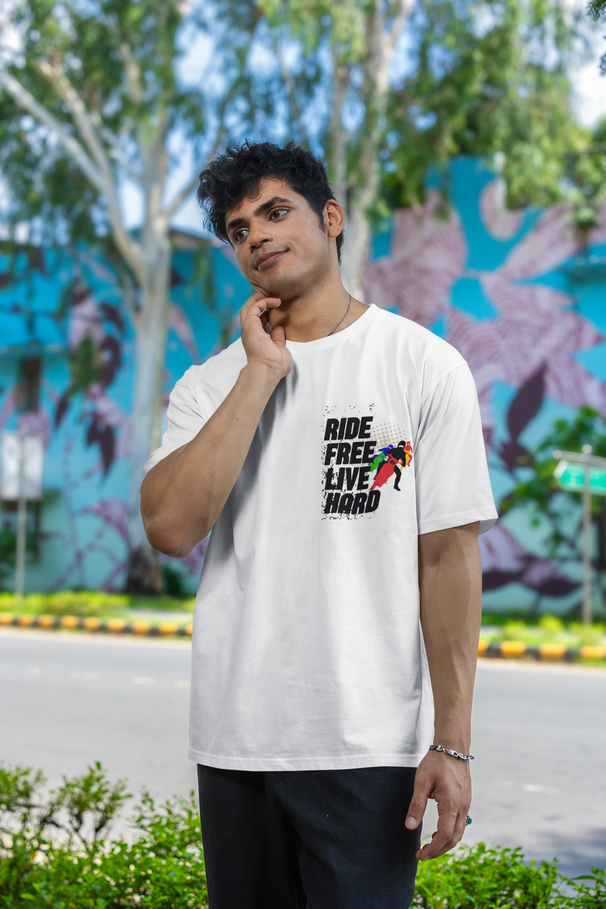 Ride Free Live Hard - White coloured Oversized T-shirt