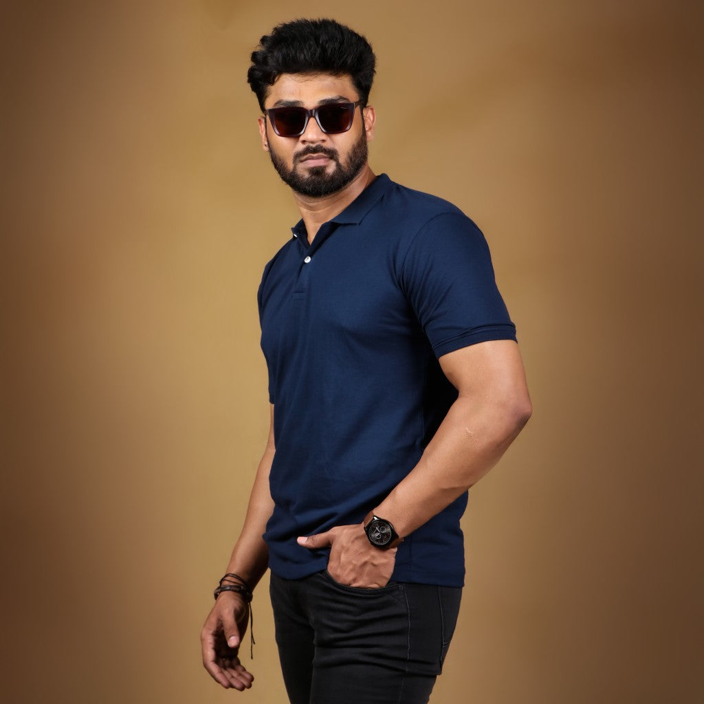 Plain - Navy Blue  Polo T-shirt