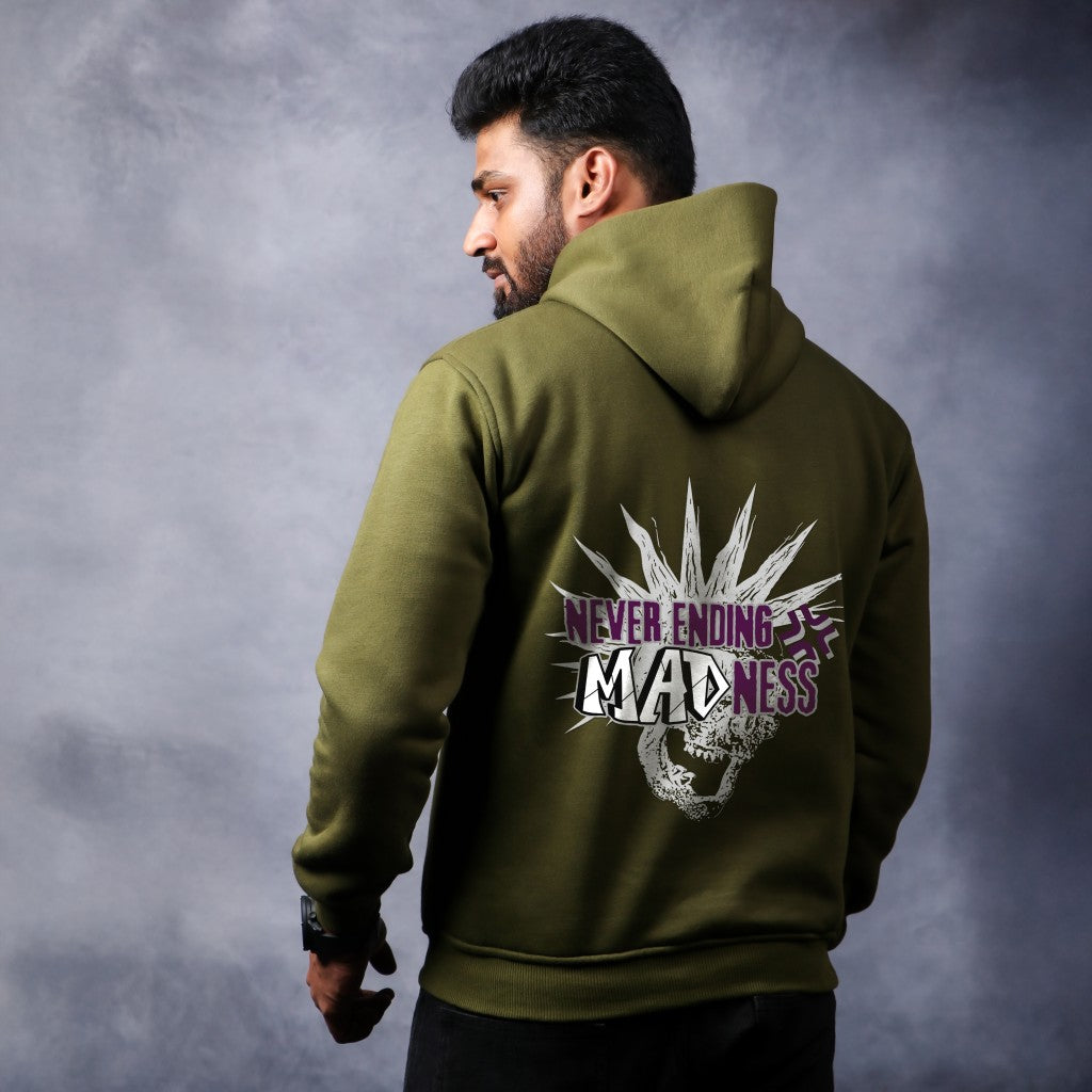 Never Ending Madness - Olive Green Coloured Hoodie