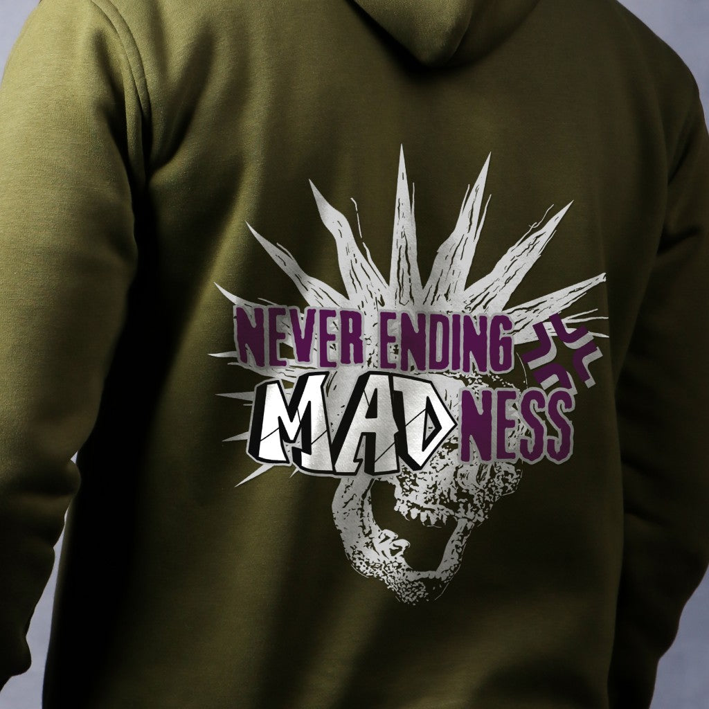 Never Ending Madness - Olive Green Coloured Hoodie