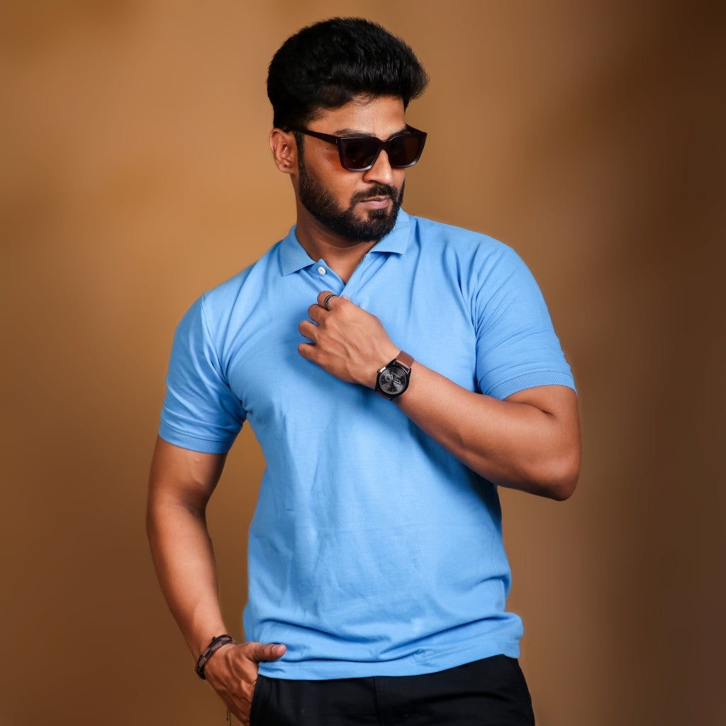 Plain - Sky Blue Polo T-shirt