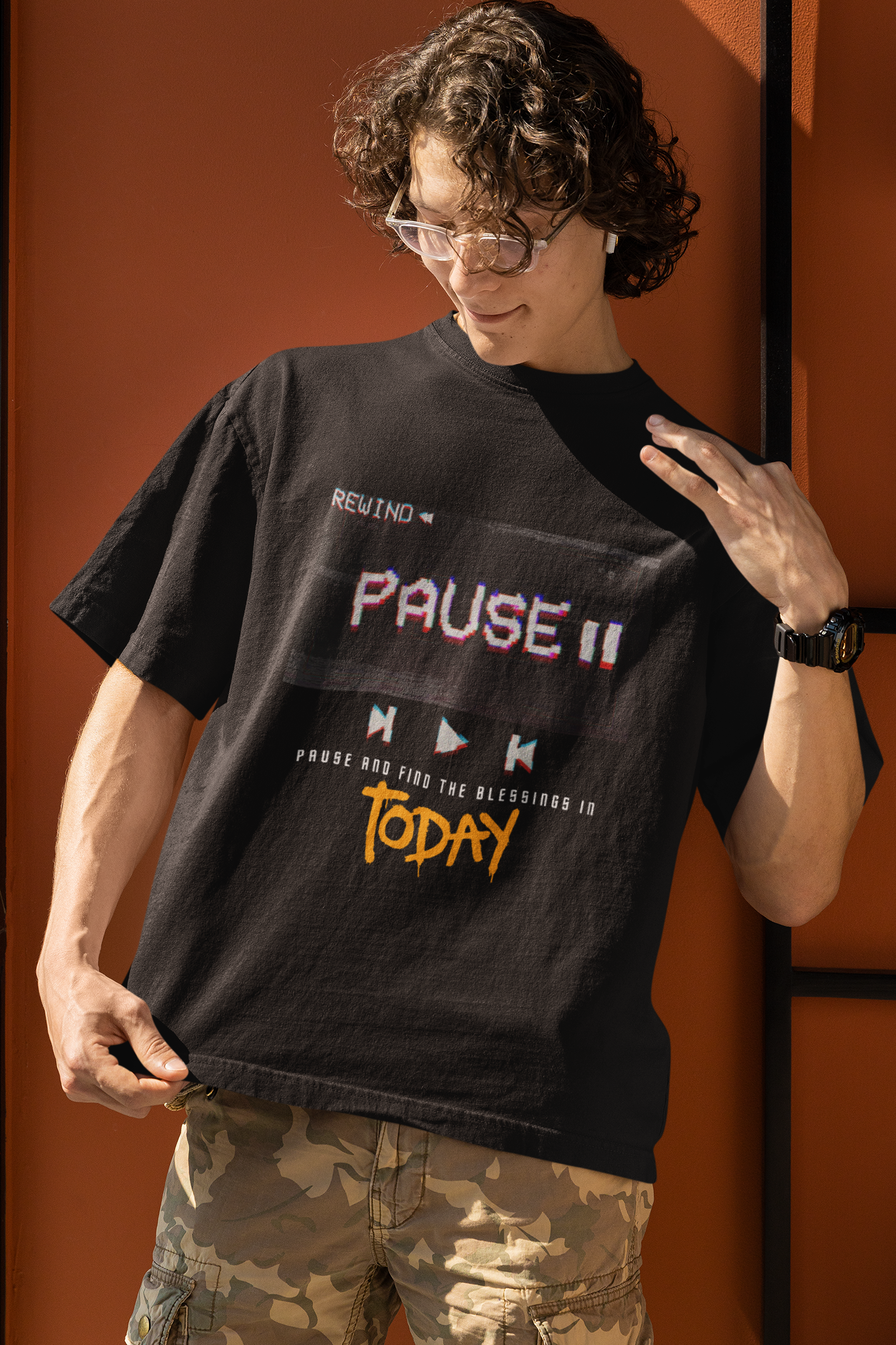 Pause and find the blessings in Today Black Oversized T-shirt