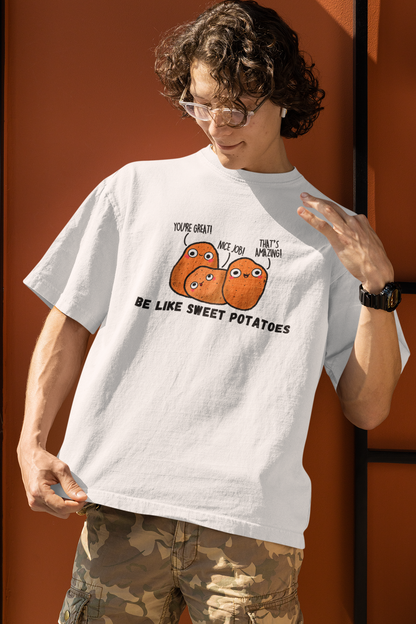 Be Like Sweet Potatoes - White coloured Oversized T-shirt