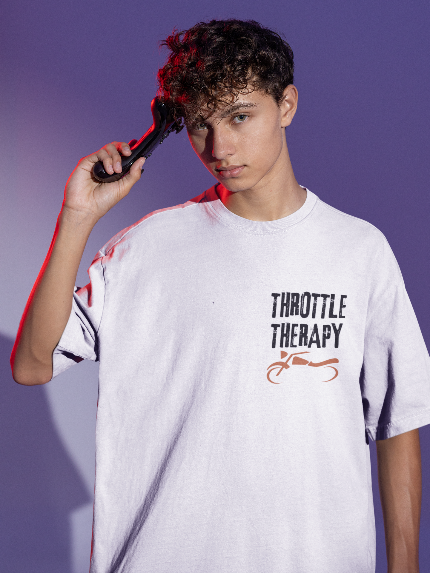 Throttle Therapy - White coloured Oversized T-shirt