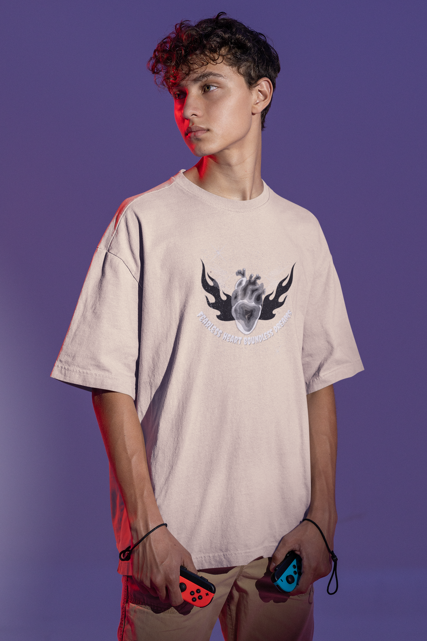 Fearless Hearts Boundless dreams - Beige coloured Oversized T-shirt