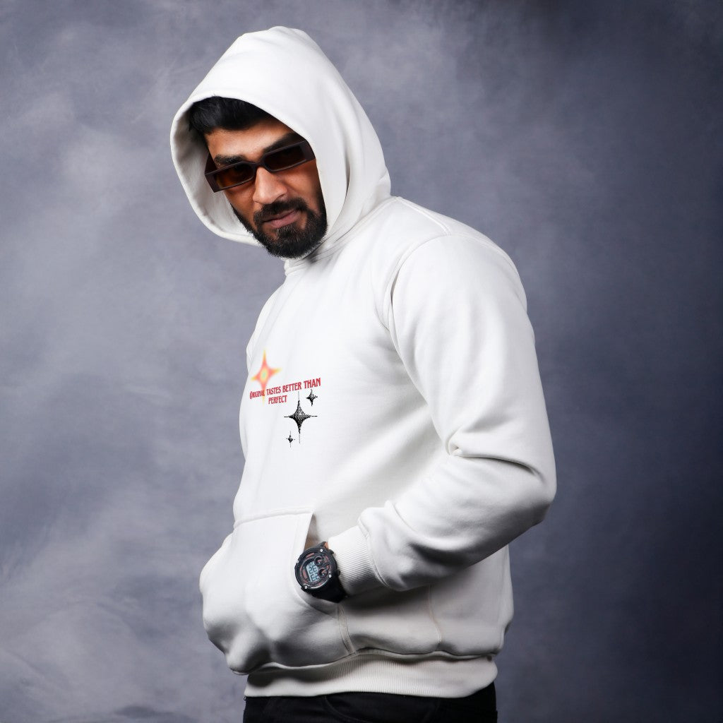 Original Tastes Better Than Perfect - White Coloured Hoodie